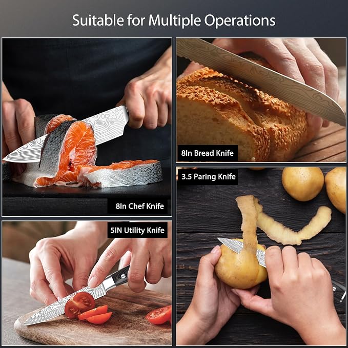 5PCS Kitchen Knife Set, High Carbon Stainless Steel Kitchen Knife Set, Professional 8 "Chef's Knife and 7" Nakiri Knife and Multi-Purpose Knife Set, Sharpener, Finger Protector