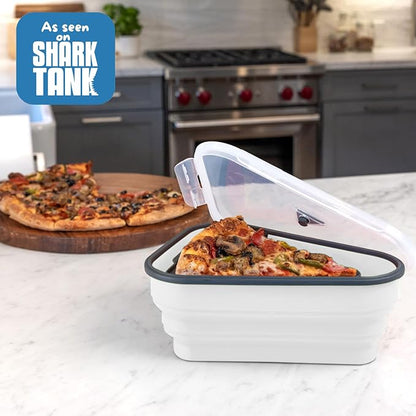 PIZZA PACK The Perfect Reusable Pizza Storage Container with 5 Microwavable Serving Trays - BPA-Free Adjustable Pizza Slice Container to Organize & Save Space, 2 Pack, White