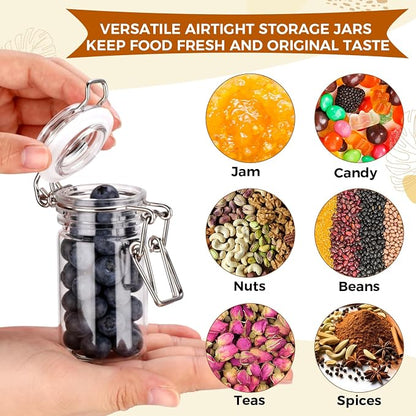 Suclain 40 Pcs 3 oz PET Plastic Storage Jars with Airtight Hinged Lid Mini Sealed Clear Wide Mouth Spice Jar Empty Round Leak Proof Canning Storage Containers for Sugar Jam Sauces Herbs Coffee