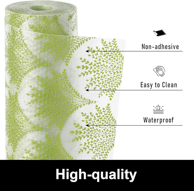 Cooyes Shelf Liners for Kitchen Cabinets, Refrigerator Liners Waterproof & Oil-Proof Kitchen Cupboard Liner Drawer Mats EVA Material Non Adhesive Fridge Liner for Shelves（17.5" W x 197" L）