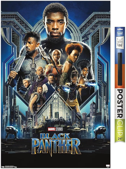 Trends International Marvel Cinematic Universe - Black Panther - Group One Sheet Wall Poster, 22.375" x 34", Premium Poster & Clip Bundle