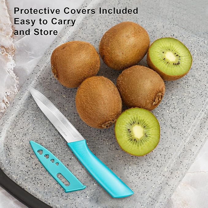Paring Knife Set of 4, Paring Knives With Cover, 4 inch Small Fruit Knife, Ultra Sharp Kitchen Knives，High Carbon Stainless Steel PP Plastic Handle