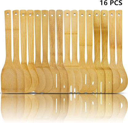 DEAYOU 16 PCS Bamboo Kitchen Utensils, Wood Spoons Spatula Set for Cooking, Nonstick Natural Cooking Utensils for Cookware, Wok, Everyday Use, Mothers Day Gifts, Housewarming Gifts