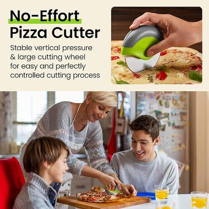 Kitchy Pizza Cutter Wheel, Heavy Duty Ergonomic Pizza Slicer with Easy Grip Non-Slip Handle and Blade Cover, Dishwasher Safe (Green)