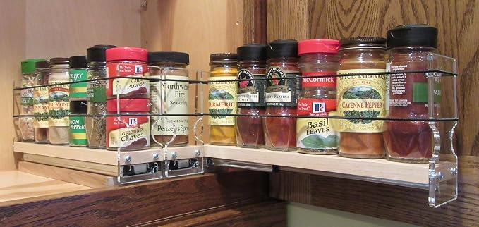 Vertical Spice Solid Maple Storage Rack Drawer - Sliding Spice Rack - Pantry Organizers and Storage - Kitchen Cabinet Organizer - Pull Out Shelf - Made in USA - 3 Drawers (6.9" W x 5.0" H x 10.6" D)
