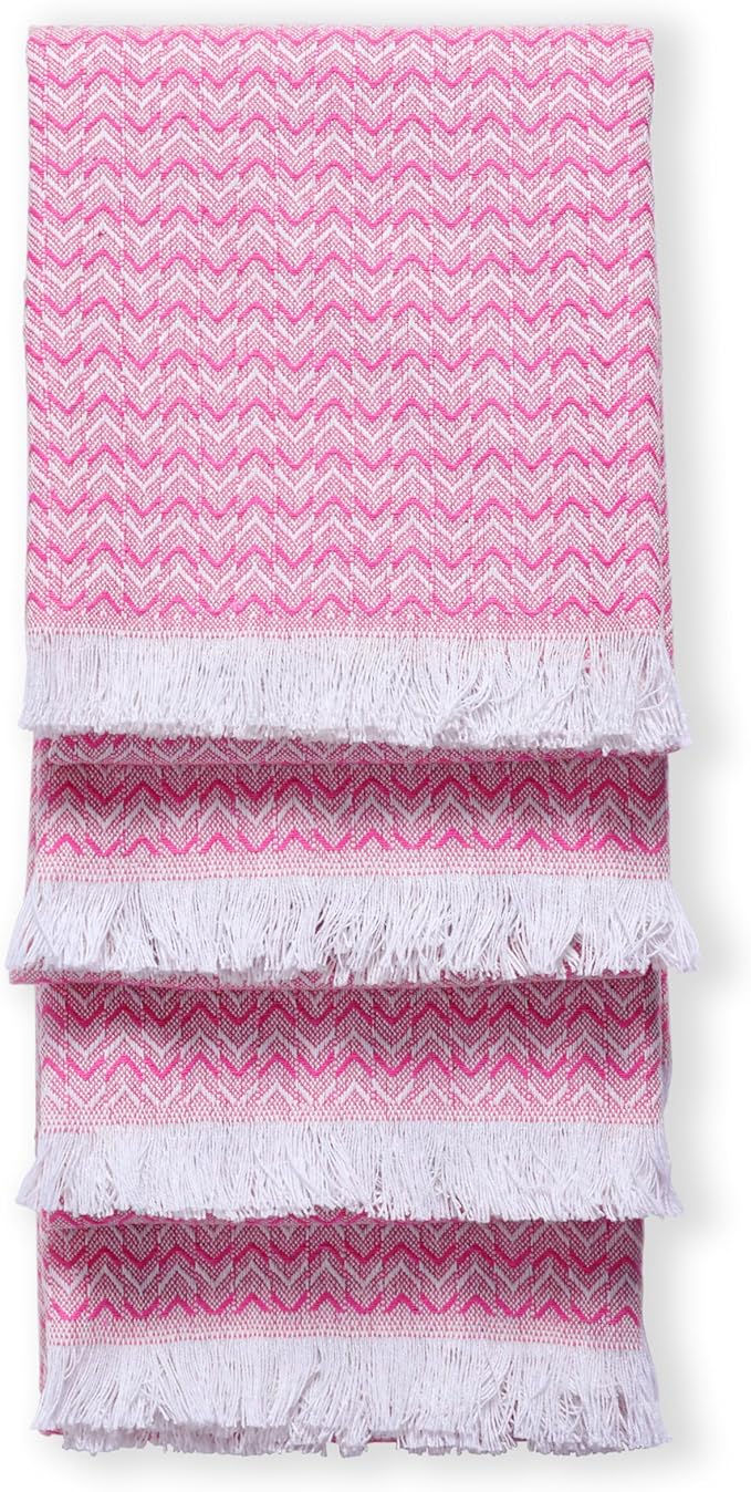 TWINY threads Dish Towel Chevron Weave, Premium 100% Cotton Kitchen Linen Set, Large Dish Rags and Wash Rags, Absorbent Quick Drying, Washable Reusable Dishcloth Set, 4 Pack, 16"x26", Rose Pink
