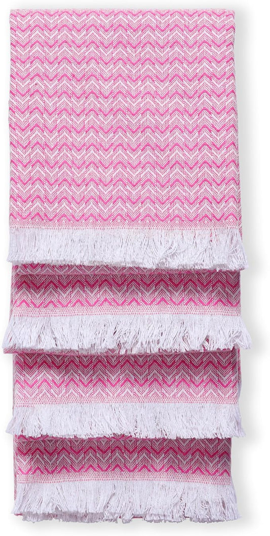 TWINY threads Dish Towel Chevron Weave, Premium 100% Cotton Kitchen Linen Set, Large Dish Rags and Wash Rags, Absorbent Quick Drying, Washable Reusable Dishcloth Set, 4 Pack, 16"x26", Rose Pink
