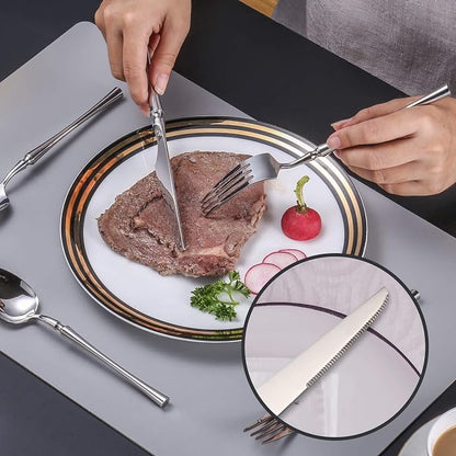 Lemeya 20 Piece Silverware Set, 18/10 Stainless Steel Flatware Service for 4, Unique Cutlery With Canton Tower Handle, Forks Spoons and Knives, Mirror Polished, Dishwasher Safe