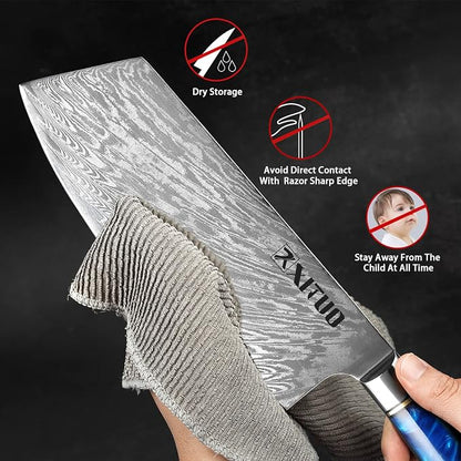 XITUO 7-Inch Vegetable Cleaver Knife – Japanese Style VG10 Damascus Steel Core Forged Blade, Professional Kitchen Knife with Sheath & Case