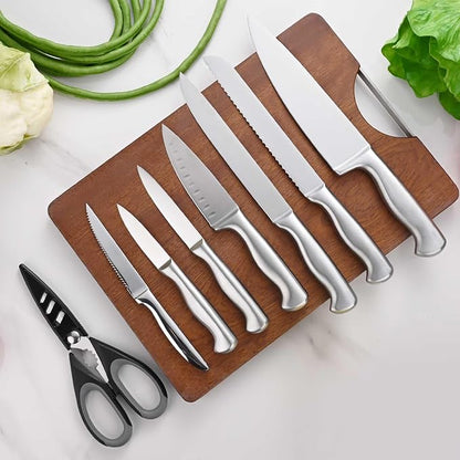 15-Piece Stainless Steel Chef Kitchen Knife Sets with Block & Built-In Sharpener, Professional Chef Knife Sets with Scissors, Steak Knives