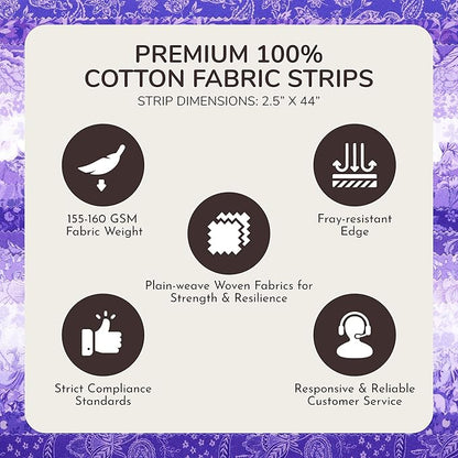 Tinyspool & Co.'s Twirlie Roll 40 Precut Quilting Fabric Strips for Quilting Supplies, Crafting, and Sewing, Soft Cotton Strip for Blanket, Rug, Upholstery, Home Decor, and Purse Making, Royal Purple