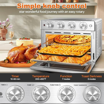 Geek Chef 26 QT Air Fryer Oven, Big Air Fryer, Toast Oven with Bake, Roast, Pizza, Easy to Use & Clean, Stainless Steel