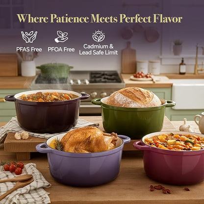 4.5 Quart Dutch Oven Pot with Lid, Non Stick Enameled Cast Iron Dutch Oven for Bread Baking, Heavy-Duty, Oven Safe Ceramic Cookware Up to 500°F for Baking, Braising, Stews, Roasting, Purple