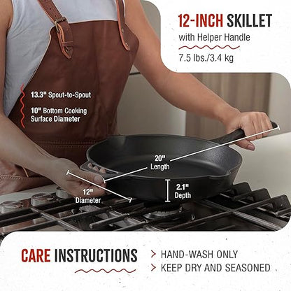 Victoria 12-Inch Cast Iron Skillet, Pre-Seasoned Cast-Iron Frying Pan with Long Handle, Made in Colombia