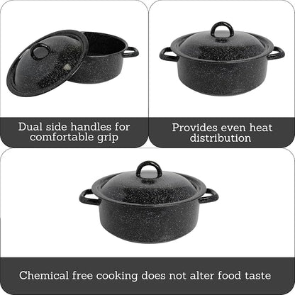 Mirro 4.5 Quart Traditional Vintage Style Black Speckled Enamel on Steel Dutch Oven with Lid, (MIR-10701)