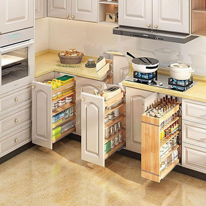DINDON Pull Out Spice Rack Organizer for Cabinet, (6.5" W x 21.9" D x 25.2" H) Multi-Use Wood Pull Out Cabinet Organizer Slide Out Shelf Cabinet Storage for Kitchen, Pantry Organization
