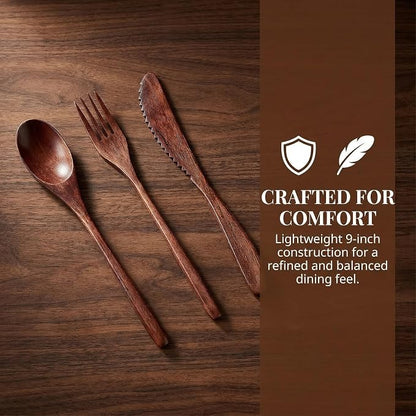 Wooden Utensils For Eating, Wood Spoon Fork Knife Cutlery Set, Dinnerware Sets For Dining And Travel Use