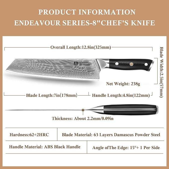 Chef Knife, 8 inch Damascus Japanese Kitchen Cooking Knife, Ultra Sharp Japanese Chef Knives, Professional Kitchen Chef's Knife Green G10 Handle knives