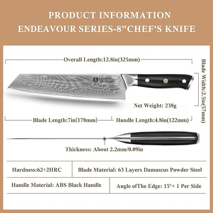 Chef Knife, 8 inch Damascus Japanese Kitchen Cooking Knife, Ultra Sharp Japanese Chef Knives, Professional Kitchen Chef's Knife Green G10 Handle knives