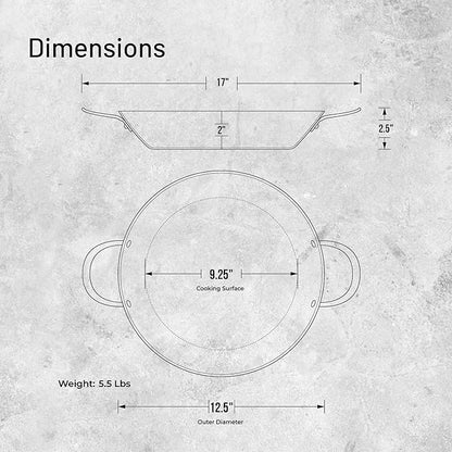 de Buyer MINERAL B Carbon Steel Paella Pan - 12.5” Diameter, 9.25” Cooking Surface - Multipurpose Pan for Stovetop & Oven - Naturally Non-Stick Finish - Made in France