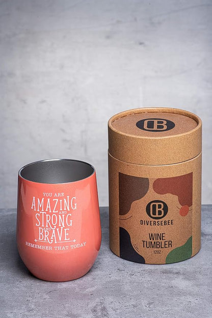 DIVERSEBEE Inspirational Thank You Gifts for Women, Best Friend, Sister, Wife, Girlfriend, Coworker, Mom, Encouragement Birthday Wine Gifts - Insulated Wine Tumbler with Lid (Coral)