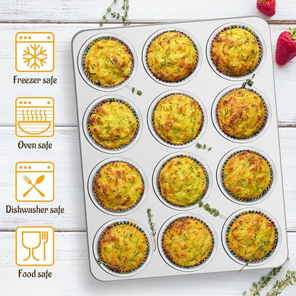 E-far Stainless Steel Muffin Pan Set of 5, 12 Cups Cupcake Pans Tins for Baking, Non-Toxic Metal Muffin Tray Molds for Small Mini Cupcake, Heavy Duty & Regular Size, Rust Free & Dishwasher Safe