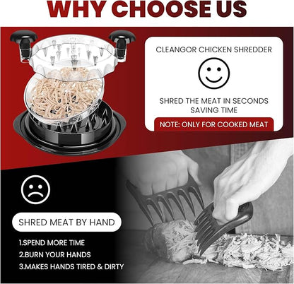 Chicken Shredder Tool Twist 10" Upgraded 3-Layer Meat Shredder for Chicken Breast, Pork & Beef | Transparent Visible Lid Food Shredder with Removable Plate, Soap Dispenser Brush, Non-Slip, BPA-Free