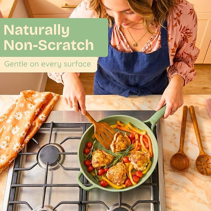 Non-Toxic Wooden Spoons for Cooking– 7-Piece Kitchen Utensils Set, Glue-Free & One-Piece Cooking Utensils, Natural Wooden Utensil Set with Plant-Based Finish, Free of Forever Chemicals