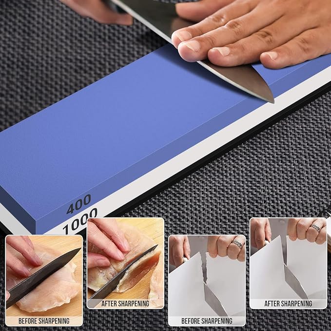 YeopAsda Knife Sharpening Stone Kit, Premium 4 Side Grit 400/1000 3000/8000 Whetstone Knife Sharpener Tool, Non-Slip Bamboo Base,Cut Resistant Gloves, Angle Guide