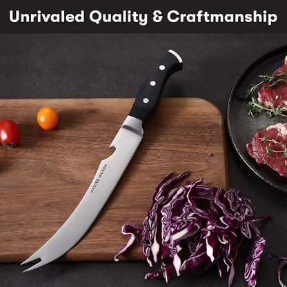 Master Maison 9" Professional Stainless Steel Scimitar Knife Set with Dual Sharpener, Knife Sheath - Professional Knife Set- Sharp Butcher Knife, Meat Knife, Kitchen Knife - Perfect for Meat Cutting