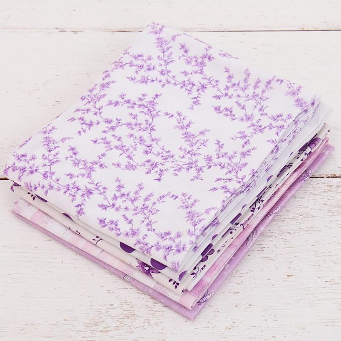 Threadart Exclusive 5 Fat Quarter Bundles - White and Purple Vintage Prints 100% Cotton Fabric - Premium 100% Cotton Quilting Fabric - No Duplicates - Full Size Fat Quarters 18"x21" - White and Purple
