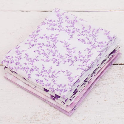 Threadart Exclusive 5 Fat Quarter Bundles - White and Purple Vintage Prints 100% Cotton Fabric - Premium 100% Cotton Quilting Fabric - No Duplicates - Full Size Fat Quarters 18"x21" - White and Purple