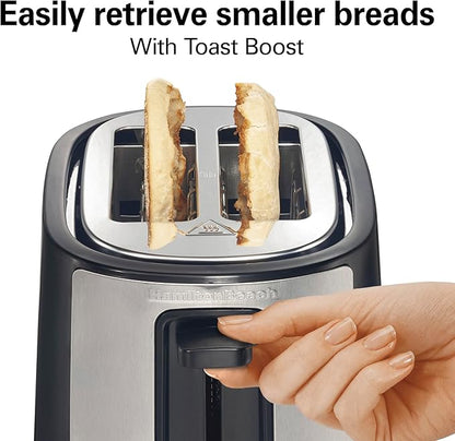 Hamilton Beach 2 Slice Extra Wide Slot Toaster with Bagel & Defrost Settings, Shade Selector with 7 Browning Levels, Toast Boost, Auto Shutoff, Black & Stainless Steel (22633)