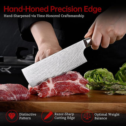 Kitory Nakiri Knife 7", Japanese Usuba, 73-Layer 10Cr15CoMoV Core, Acid-Washed Finish, Burmese Rosewood Handle, Professional Kitchen Knife for Home & Restaurant, Gift Package