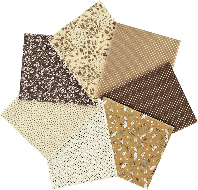 Ainiv 7pcs Fabric Bundles Squares, 19.68"x19.68" 100% Cotton Quilting Fabric Bundles, Floral Precut Squares Patchwork for Quilting, Sewing, DIY Crafts, Mask, Brown
