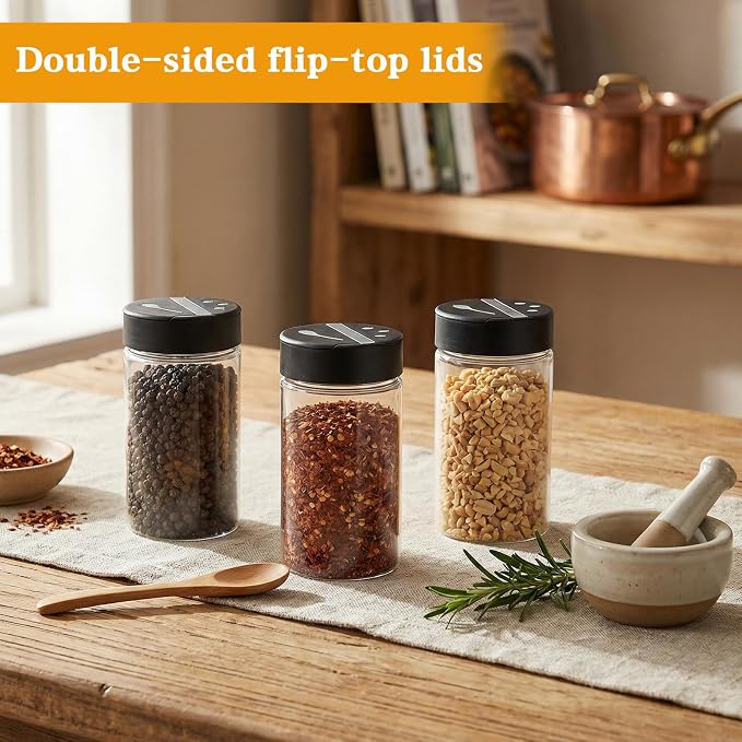 30 Pack 11.8 Oz Plastic Seasoning Containers Spice Jars with Shaker Lids Clear Reusable Empty Bottles for Kitchen Storing Powders Pepper, Black
