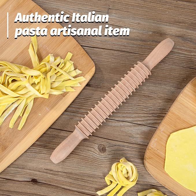 Beech Wood 7mm Fettuccine Pasta Cutter Noodle Lattice Roller Docker Dough Cutter Wooden Rolling Pin Spaghetti Pasta Maker Beechwood Noodle Cutter Rolling Pin Kitchen Cooking Tools