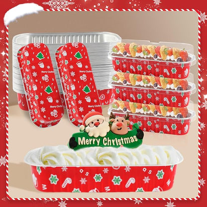 100Pack Christmas Mini Loaf Pans with Lids Mini Cake Pans with Lids and Spoons, 6.8Oz Aluminum Foil Pans Tins, Individual Dessert Cups Containers for Sales,Party,Picnics