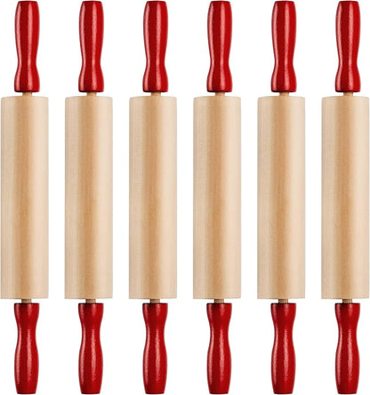 Mini Rolling Pin 7.5 Inch (6 Pack) Kids Rolling Pin Set for Play Dough Accessories Small Pin for Dough - Wooden Rolling Pins For Baking With Handles for Foods, Baking Supplies, And Playtime