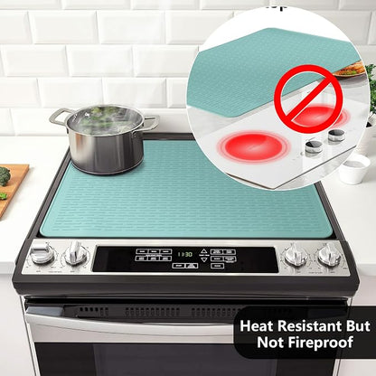 Stove Top Cover for Electric Stove- Range Covers for Electric Stove,Silicone XXL Dish Drying Mat, Glass Cooktop Covers, Flat RV Range top Mats (Aqua Thickened, 28"x20")