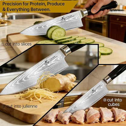 8 Inch Chef Knife VG10 Damascus - Ultra Sharp G10 Handle | Ultra sharp VG10 chef knife, Damascus non-stick blade, military-grade G10 grip, rust resistant, perfect for meal prep