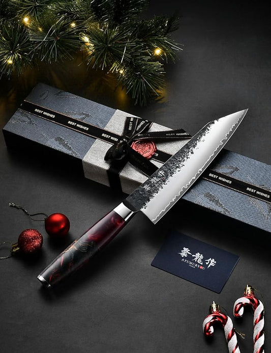Japanese Chef Knife with VG10 Steel, 7 Inch Hand Forged Kiritsuke Knife, Sharp Kitchen Knives with 3 Layers Composite Steel, Professional Chefs Knife with Ergonomic Handle, Cooking Gifts for Men