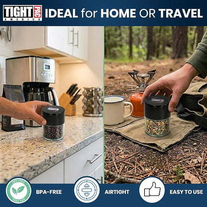 Tightvac - Premium Airtight Herb Storage Container - Holds ½ oz to 3 ounces - Keep Your Herbs and Dry Goods Fresh and Flavorful. Clear Black