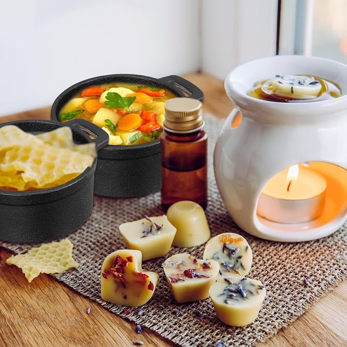 4 Pcs Mini Dutch Oven, 500F Small Round Iron Cocotte Black Dutch Oven Pot with Lid and Dual Handles Cast Iron Pot for Stovetop Use Marinate Cook Bake Refrigerate, Individual Servings(8 oz)