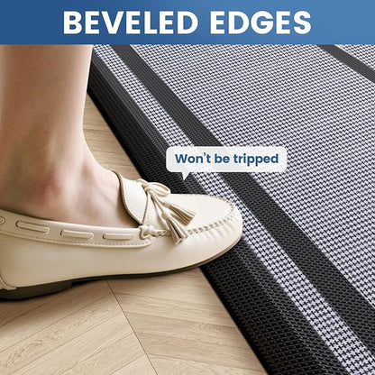 KitchenClouds [2 PCS] Kitchen Rugs Cushioned Anti-Fatigue Kitchen Mats for Floor Waterproof Kitchen Rug Set Non-Slip Comfort Standing Mat for Office, Sink, Laundry 17.3"×29"+17.3"×47",Black