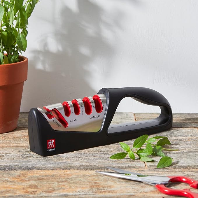ZWILLING Razor-Sharp 4-Stage Pull Through Knife Sharpener with Shear Sharpener