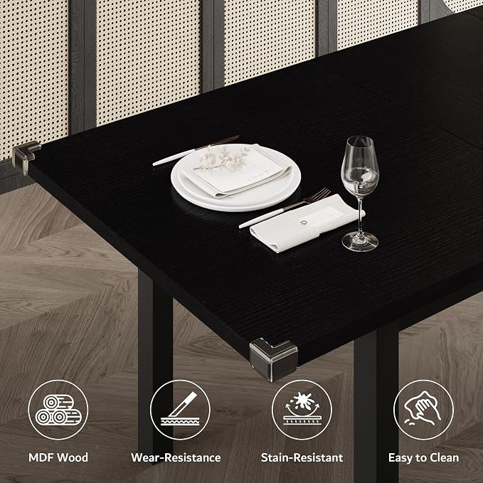 iPormis Extendable Dining Table Set for 4 6 8, Black Kitchen Table with 2 Benches and 2 Square Stools, Classic Dining Room Table with Stable Metal Base, Space Saving