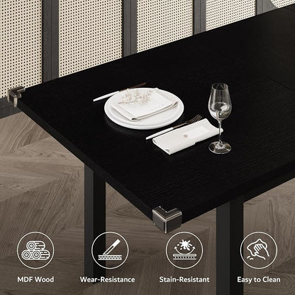 iPormis Extendable Dining Table Set for 4 6 8, Black Kitchen Table with 2 Benches and 2 Square Stools, Classic Dining Room Table with Stable Metal Base, Space Saving