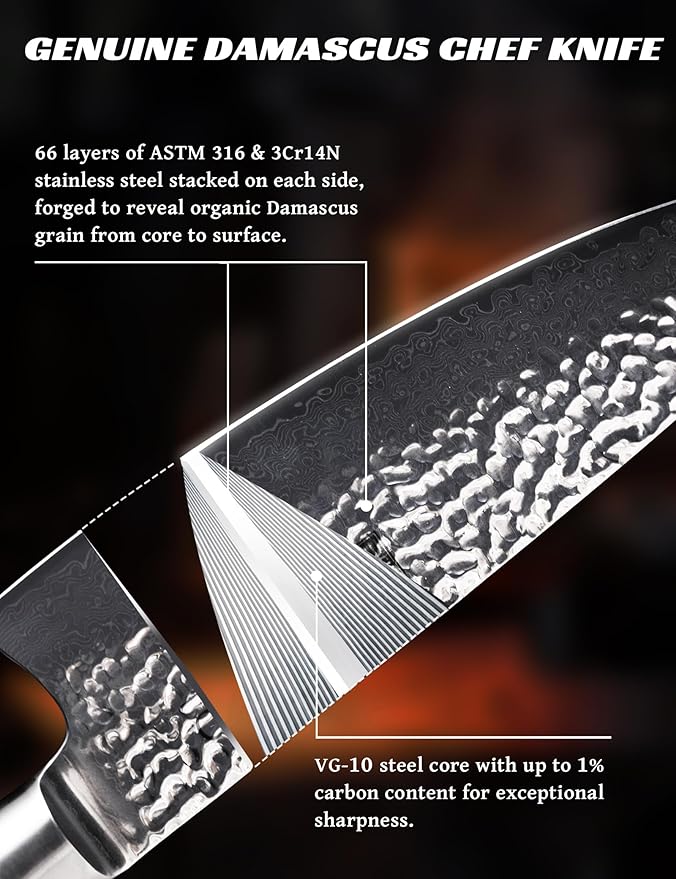 Professional Knife Set - VG-10 67-Layer Damascus Forged Steel, Razor-Sharp Edge Chef Santoku Paring Knifes, Durable Kitchen Cutlery for Home Cooks