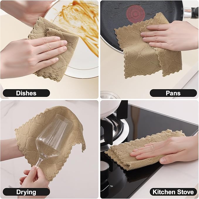 Homaxy 18 Pack Kitchen Cloths Dish Towels (7" x 9", Tan), Super Soft and Absorbent Coral Velvet Dishcloths, Fast Drying No Lint Microfiber Cleaning Cloth